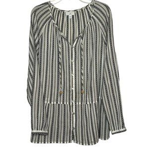 J Jill Women's Size Small Black and White Button Up Striped Cotton Top